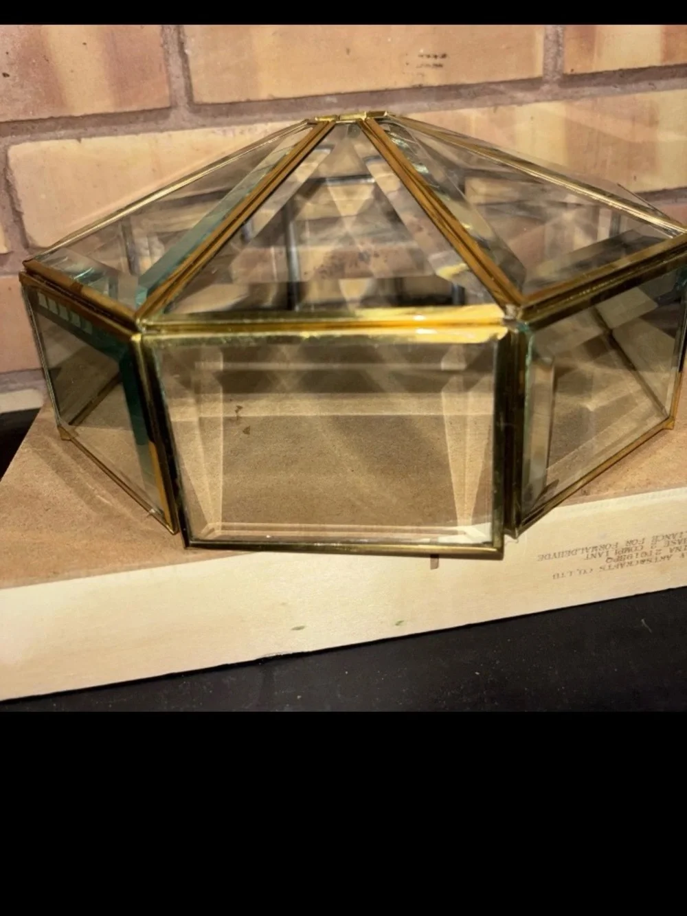 Brass and Beveled Glass Light Fixture/Shade